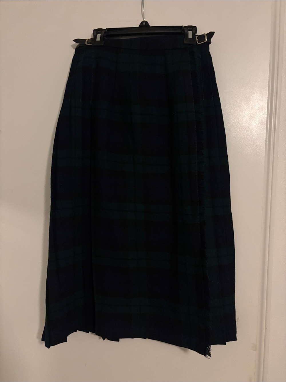 Black Watch Tartan Midi Skirt in Dark Green & Black